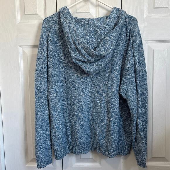 J. Crew V-Neck Cotton Blend Hoodie in Blue Marled Yarn XXL - Picture 4 of 8